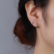 s925银耳扣女双层圆圈，耳环高级感耳骨扣耳钉，耳饰养耳洞小素圈耳圈