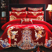 四件套婚庆套件大红色刺绣结婚床上用品被套件绣花床品