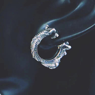 莲鱼山 希腊海の神忒堤斯海洋题材925银耳环写实欧美银饰重工耳饰