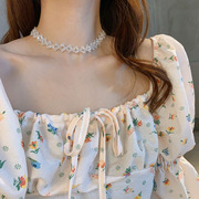 气质水晶锁骨链流苏小众设计感珍珠项链女仙气串珠颈链新娘婚纱