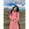 zhuyiyi韩国进口面料粉色，羊驼毛双排扣大衣女高级感加厚毛呢外套