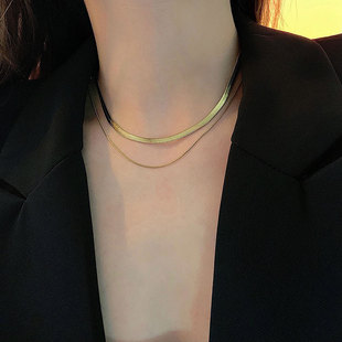 cincin钛钢蛇骨链双层短款项链，女小众简约个性金色叠戴锁骨链颈链