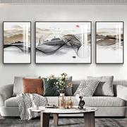 新中式客厅装饰画简约抽象沙发背景墙挂画大气山水三联画卧室壁画