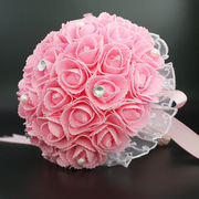 结婚手捧花婚庆用品，新娘伴娘手捧花玫瑰花，仿真创意韩式婚礼用品