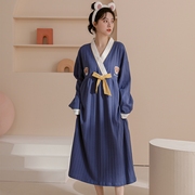 长款睡裙女春秋季和服睡衣长袖，卡通可爱日式纯棉家居服加大码睡裙