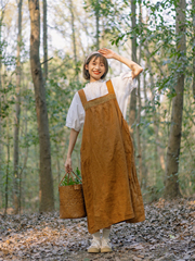 古苔背带连衣裙森系自然宽松长裙