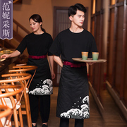 日本餐厅拉面馆居酒屋日式寿司店服务生工作服t恤围裙印字图案夏