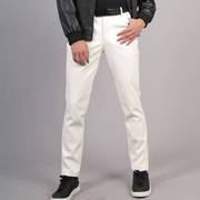 中青年男士皮裤弹力，修身纯色时尚防水白色，表演酒吧机车网红理