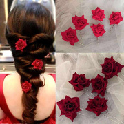 优雅韩式新娘盘发饰品红色，头花复古夹子，发夹边夹发卡花朵头饰配饰