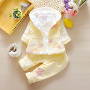 女宝宝冬装夹棉套装，01一2岁3新生婴幼，儿童装衣服秋季棉衣三件套装