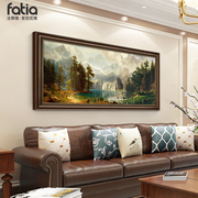 手绘油画客厅挂画聚宝盆，山水画美式装饰画沙发，背景墙欧式风景壁画