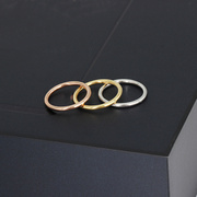 18k白金玫瑰金黄金(金黄金)空心光圈女戒指，尾戒品牌女士指环素金白金指圈