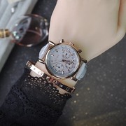 女个性玫瑰金属镶钻手表时尚多功能皮带日历圆形石英真皮国产腕表