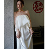 新中式白色晨袍缎面抹胸，出门迎宾轻婚纱新娘，结婚订婚敬酒晚礼服裙