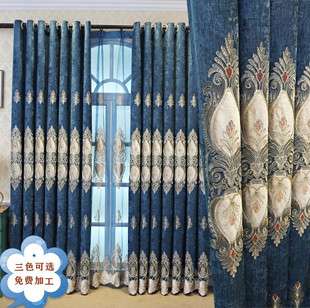 欧式雪尼尔绣花卧室北欧窗帘简约现代客厅遮光中式轻奢华成品