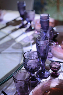紫色系列浪漫的复古美式原色料外贸中古玻璃餐具水杯甜品杯盘