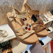 波西米亚凉鞋女2023夏季女士坡跟编织外穿沙滩鞋巨一89721