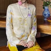 刺绣世家中式印花刺绣小衫女24年春季人丝上衣衬衫