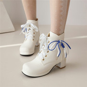 洋气女童高跟鞋2023春秋马丁靴，冬季加绒白色儿童女孩短靴子
