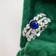宝创集斯里兰卡天然皇家蓝宝石戒指18K金镶钻拆卸叠戴款简约INS风