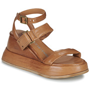 AS98意大利女鞋坡高跟皮带搭扣高级感露趾真皮凉鞋棕色夏季