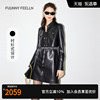 商场同款ff仿佛2024年春季pu皮连衣裙黑色，高端精致设计感潮