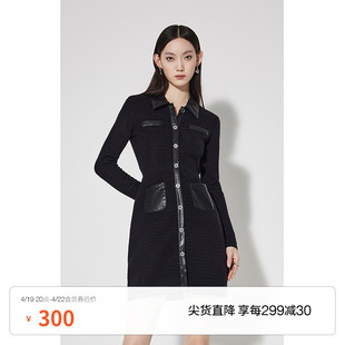 黑标系列欧时力毛织，连衣裙女冬装，polo领工装风设计感
