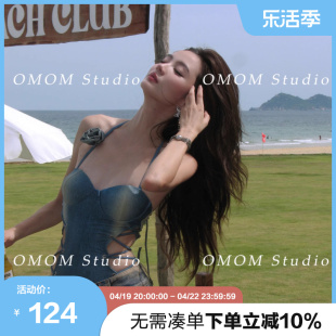 omom2024春夏连体泳衣女钢托聚拢显瘦遮肚温泉度假泳装