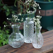 法式复古玻璃小花瓶透明摆件客厅插花水养迷你桌面，花器网红ins风