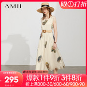 amii2024春季海边度假连衣裙，女复古气质，无袖背心裙子显瘦长裙