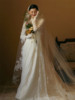 新娘主婚纱蕾丝长款头纱高级感头饰森系新娘造型婚纱摄影复古配饰