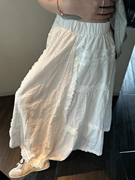 韩系穿搭白色蕾丝拼接嗲嗲的蕾丝白色仙女半裙2024