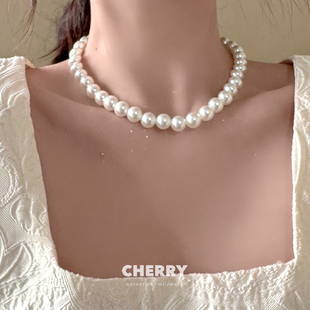 倪妮同款珍珠项链女法式轻奢气质颈链叠戴小米珠，锁骨链秋冬毛衣链
