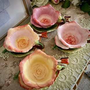 方亚外单釉下彩手绘玫瑰花，陶瓷咖啡杯花茶杯，茶杯下午茶家居日用