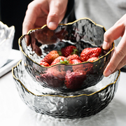 金边玻璃碗透明水果蔬菜，沙拉碗家用创意网，红甜品碗大汤碗单个碗