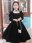 儿童礼服黑色女童春季公主裙高端小女孩主持人走秀钢琴演奏演出服