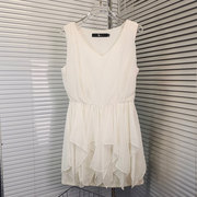 特欧洲站高级英伦，通勤小清新白色，裙子甜美雪纺设计感背心裙