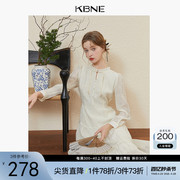 连衣裙女白色中国风新中式，女装kbne2024春季长袖，绝美气质裙子