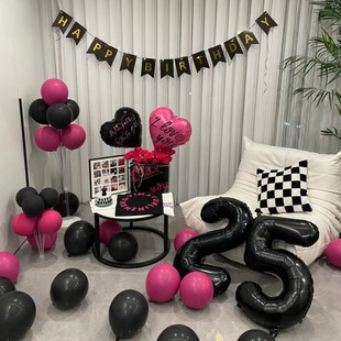 情侣生日装饰布置黑粉，气球纪念日酒店惊喜浪漫场景拍照道具男朋友