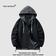 FOG MURUA外套男春秋季潮流假两件连帽冲锋衣户外防水设计感夹克