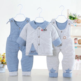 婴儿棉衣套装加厚冬季3-6月新生衣服棉袄0-1岁男女宝宝冬装三件套