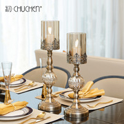 美式玻璃水晶烛台浪漫烛光晚餐，道具样板间软装装饰品婚庆复古摆台