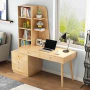 纯实木书桌书架组合简约卧室书柜书桌一体家用学生儿童松木学