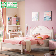 儿童床女孩公主床实木单人床，粉色1.5欧式卧室家具儿童房组合套装