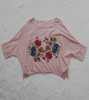 外贸日本品牌夏女衬衣浅粉色纯棉薄款圆领套头，蝙蝠五分袖绣花衬衫