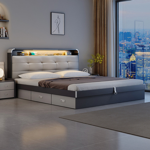 床现代简约高箱储物床主卧大床小户型双人床气动榻榻米板式床