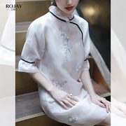 江南范新式欧根纱真丝国风汉服改良连衣裙2025桑蚕丝刺绣仙女裙