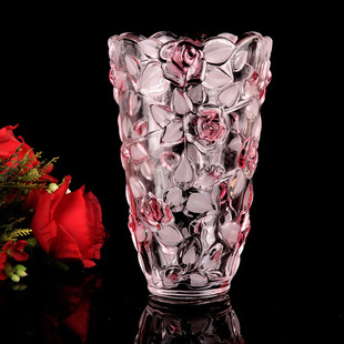 弗莱文茨玫瑰，水晶玻璃花瓶富贵竹百合花瓶，插花花瓶摆件花瓶
