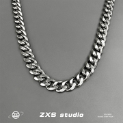 zxs宽版切面钛钢项链男潮嘻哈街头hiphop欧美风，基础款锁骨链子女