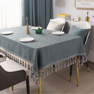 欧式纯色麻棉餐桌布台布艺，美式家用正方形长方形，北欧客厅茶几桌布